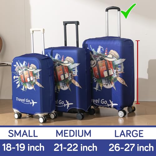 Image of HOKIPO Suitcase Covers for Trolley Suitcase, 220gsm Durable and Washable, Large (26-27inch) - Travel Odyssey (AR-6345-D15)
