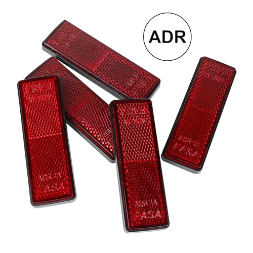 Image of 10 Pack Red Self Adhesive Rectangle Reflectors, ADR Approval Road Safety Stick-on Rear Reflectors for Trailer Caravan Truck Lorry or Agricultural Machines, YN503R