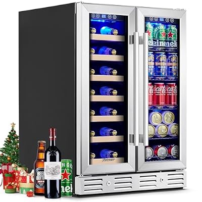 Kalamera 24 inch Wine Fridge Hold 21 Bottles and 75 Cans, Dual Zone Cooling