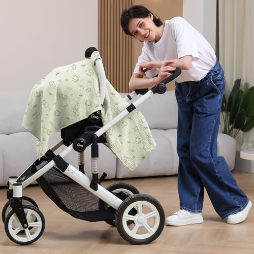 Image of 100% Muslin Cotton Car Seat Cover Baby, Carseat Canopy Cover, Universal Fit Stroller Covers for Boys and Girls (Cute Elephant)