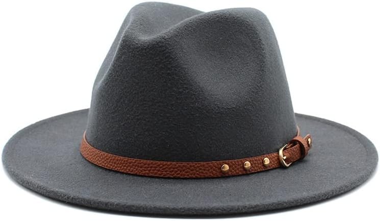 Women Classic Wide Brim Fedora Hat with Belt Buckle Wool Panama Felt Hats (Color : Brown, Size : One Size)