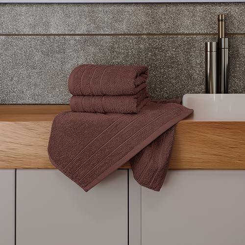 Image of Tens Towels Pack of 6 Hand Towels, 100% Cotton, Lighter Weight, Quick to Dry, 16 x 28 Inches, Super Soft & Absorbent, Perfect for Bathroom & Kitchen (Brown)