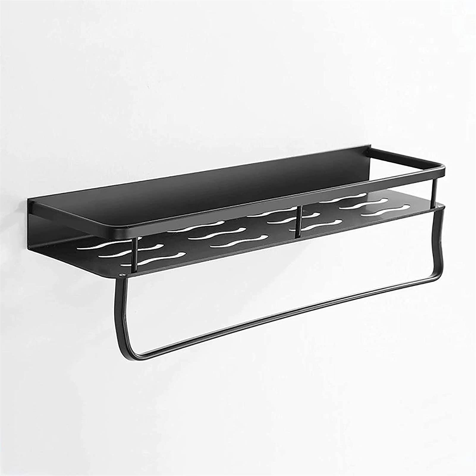 Étagère de salle de bain noire suspendue en 60cm avec porte-serviette