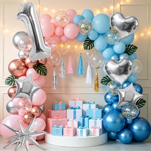 Image of TONIFUL 1st Birthday Balloons Kit 40Inch Silver Large Number 1 Foil Balloon