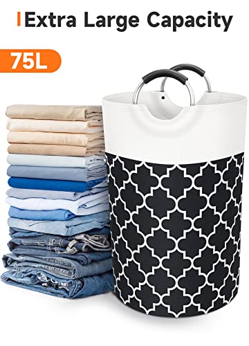 Fabspace Large Laundry Basket Laundry Hamper Bag Washing Bin Clothes Bag Collapsible Tall with Handles Waterproof Travel Bathroom College Essentials Storage for College Dorm, Family (Black) 75L