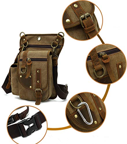 Augu Canvas Drop Leg Bag Tactical Thigh Outdoor Waist Pack For Men Women Military Cycling Multi-Pocket Waist Fanny Pouch Daypack, Coffee, Medium #TOP2