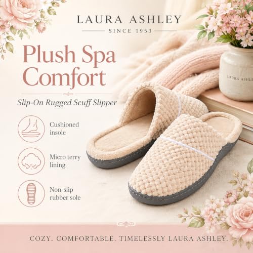Image of Laura Ashley Women's Spa Slip-On Rugged Scuff Slipper, Non-Slip House Slippers with Cushioned Insole for Ladies