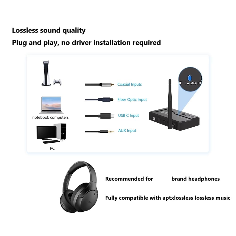 LE Audio Bluetooth 5.3 adapter nadajnik audio do słuchawek TV z bezstratnym Auracast LC3 do odtwarzania i oglądania muzyki