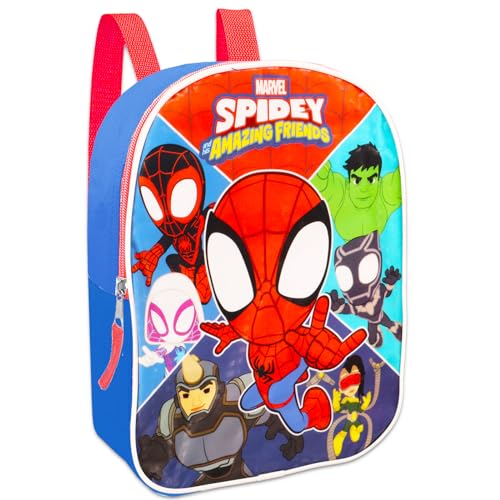 Spidey and Friends Mini Backpack Set - Bundle with 11" Spidey and His Amazing Friends Backpack Plus Tattoos, Water Bottle, More | Spiderman Mini School Bag Set2