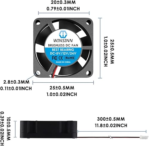 Miniatura 2 de WINSINN Ventilador RGB de 0.984 in de 12 V, impresora 3D colorida LED micro ventiladores de 12 voltios 2510 rodamiento hidráulico, enfriamiento sin