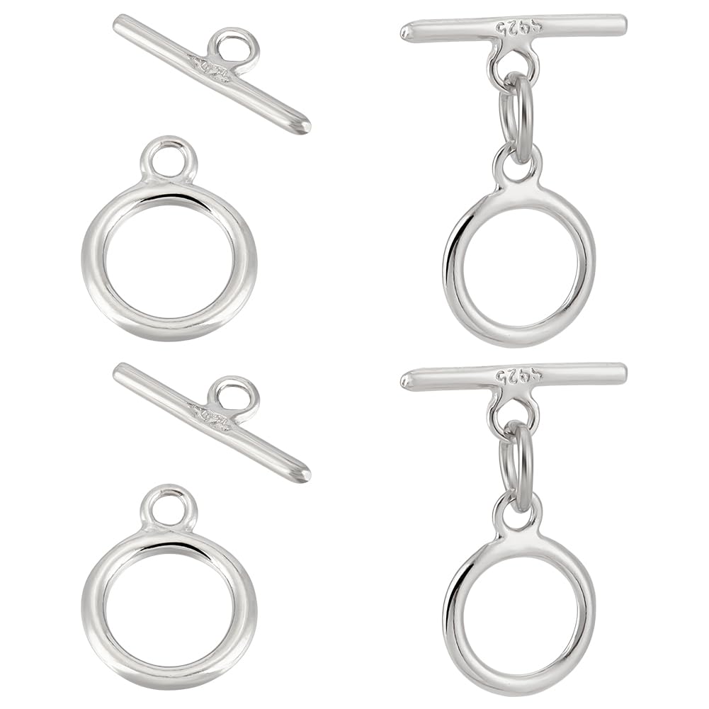 BENECREAT 4 juegos de cierre redondo de plata de ley 925, cierre de barra en T, 12,5 x 4 x 1 mm, conectores de palanca para collares, pulseras y fabricación de joyas de bricolaje