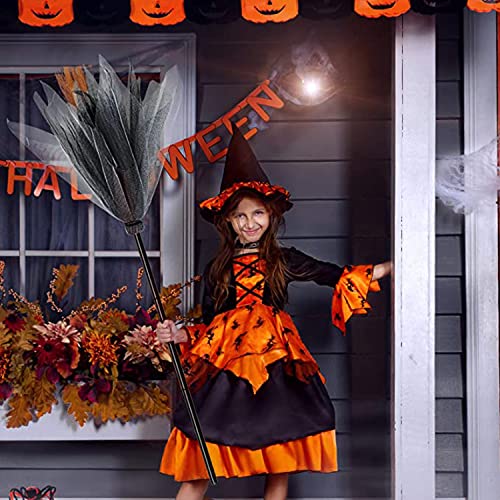 Image of Kaku Fancy Dresses Halloween Witch Broomstick With Hat | Wizard Flying Broom Stick with Witch Hat | Halloween Cosplay Costume for Haunted Horror Witch Costume Accessories