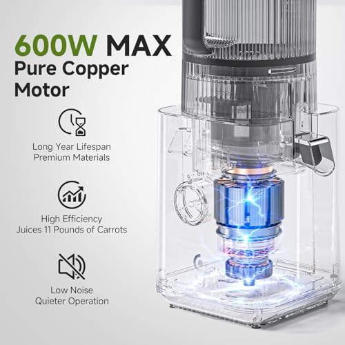 VANDISELL Cold Press Juicer, 6.5" Wide Wide Feed Chute, 3-in-1(Juice & Sorbet & Nut Milk) Juicer with 600W Max Motor & 85oz Large Capacity, Auto-Precut, High Juice Yield by VANDISELL - Image 6