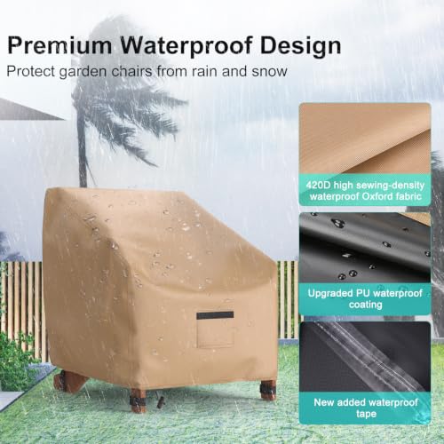 Image of Adirondack Outdoor Chair Covers Waterproof 32 inchWx34 inchDx36 inchH, Brown | 2 Pack Patio Furniture Covers Protect from Rain and UV; Heavy-Duty Oxford Fits Lounge, Deep-Seat & High-Back Chairs on Lawn