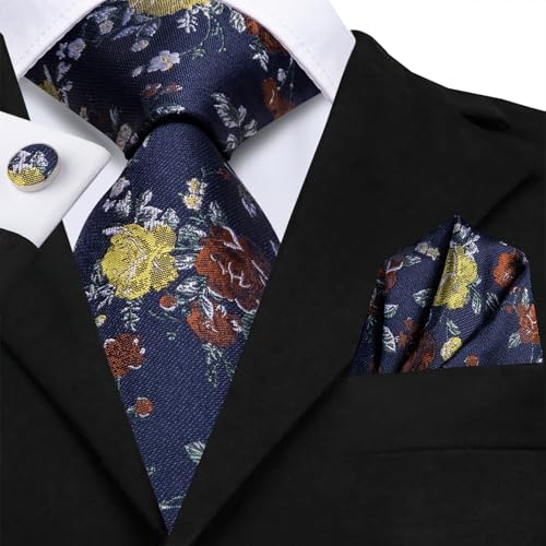 Image of Dubulle Mens Tie and Lapel Pin Paisley Striped Floral Necktie for Men Pocket Square Cufflinks 4PCS Set Wedding Party