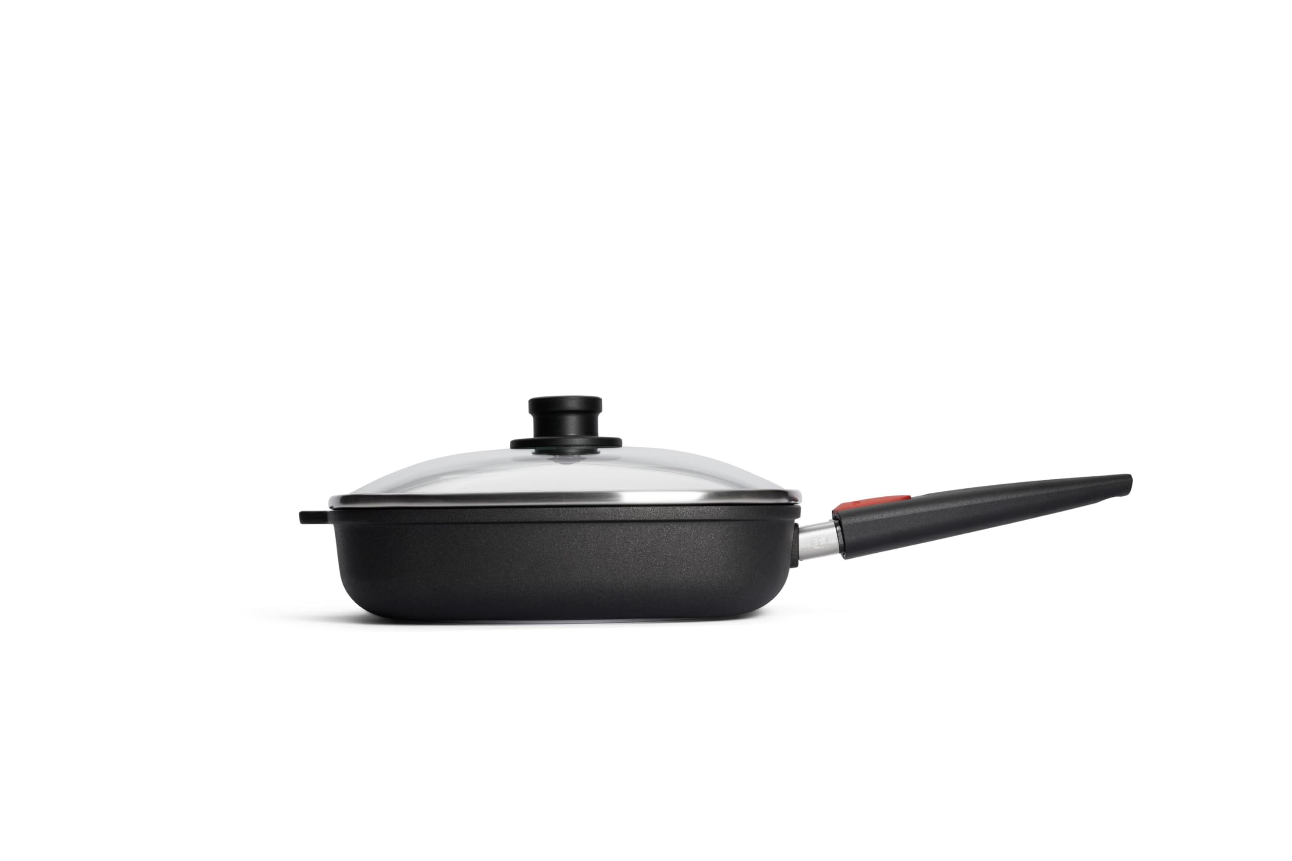 Woll – Nowo Titanium Guss-Pfanne 28×28 cm viereckig mit Deckel – 3,3 l, Aluguss, Antihaft (Titan-Diamant), abnehmbarer Stiel, backofenfest bis 300 °C – für alle Herdarten