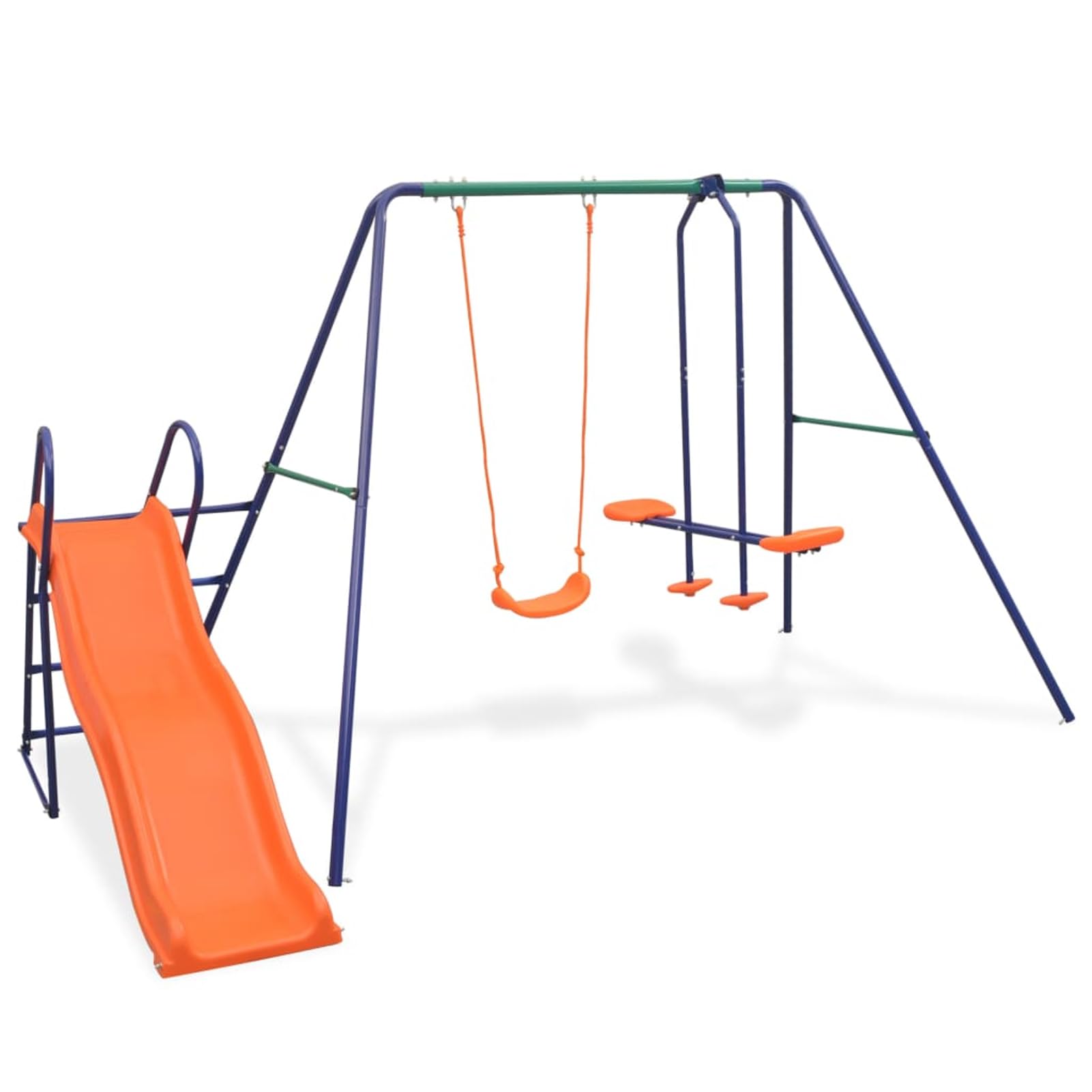 Homgoday Juego de Columpios con tobogán y 3 Asientos Naranja Parque Infantil Madera Columpio Jardin Exterior Parques Infantiles de Exterior
