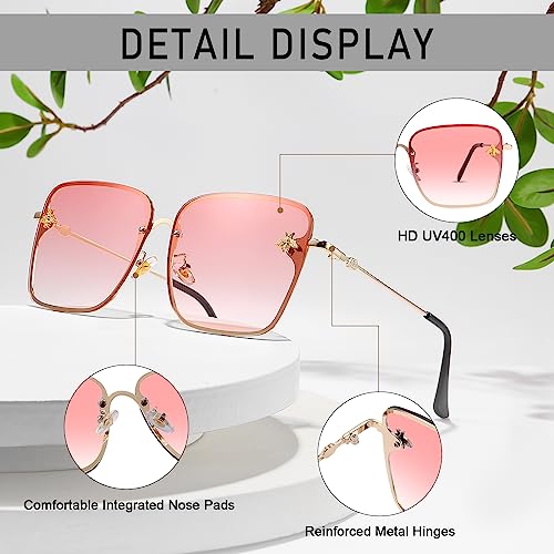 Dollger Trendy Oversized Square Sunglasses for Women Gradient Lens Big Metal Frame Retro Pink Sunglasses UV400 Protection4