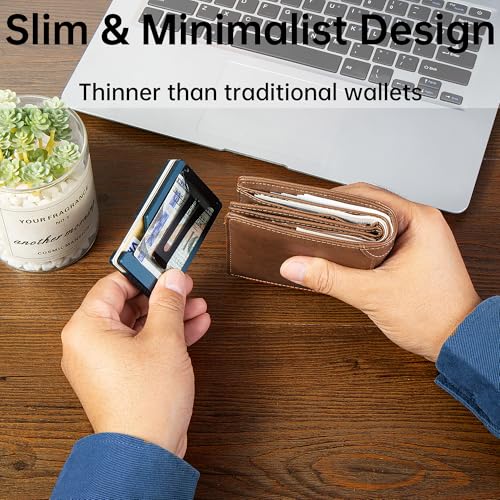 Image of Minimalist Wallet for Men, Slim Metal RFID Blocking Wallet Credit Card Holder Money Clip & Cash Strap, Scratch-Resistant Holds 15 Cards,Ideal Gift for Men | Matte Navy