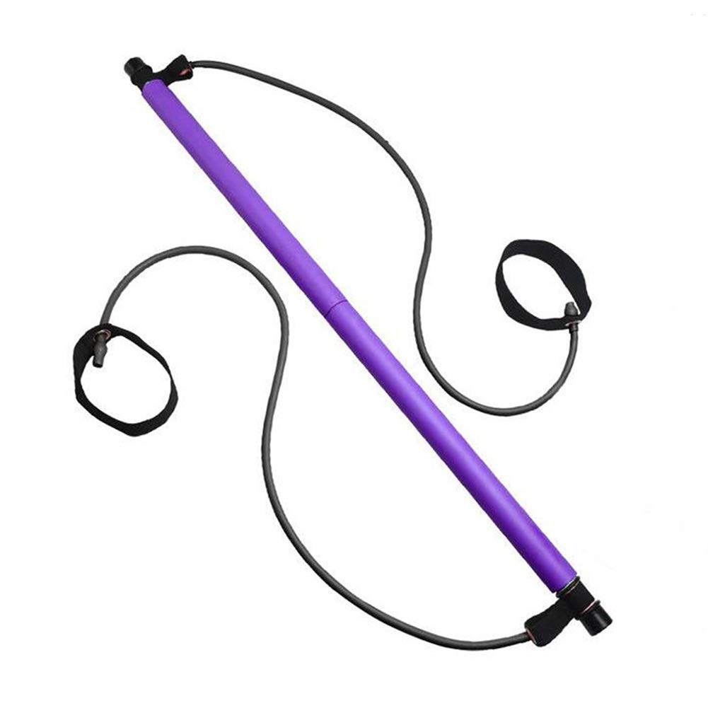 MUMA Portable Bodybuilding Pilates Stick With Foot Loop,Exercise Fitness Resistance Bands For Home Total Body Workout, Gym, Weighlifting (Color : Purple)