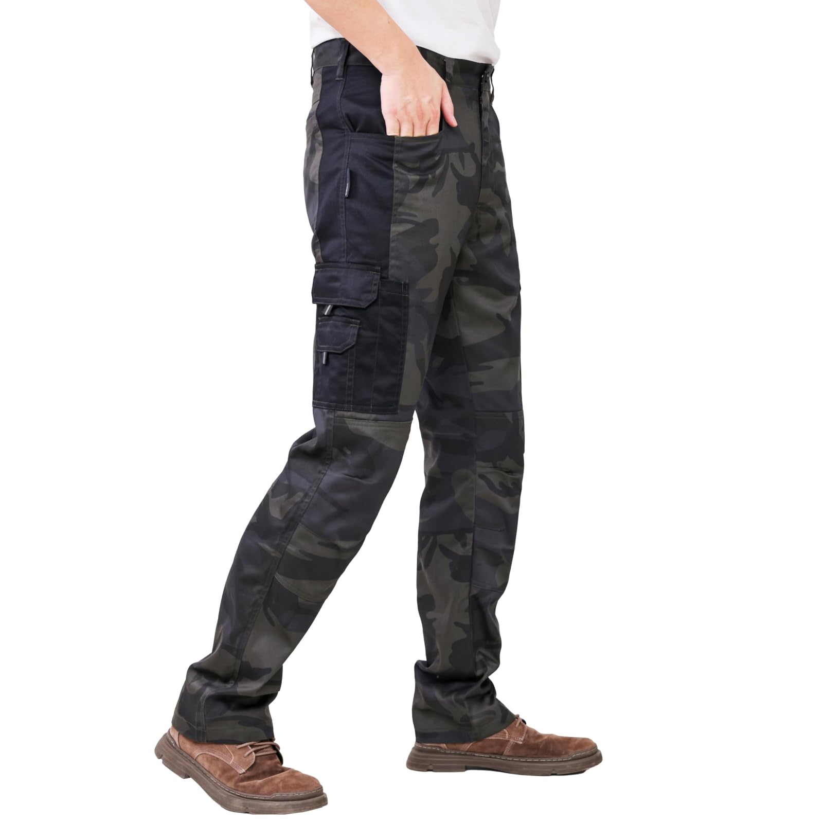 WORK IDEA Pantalon de Travail Homme Camouflage Cargo - Survêtement Résistant avec Poches Renforcées aux Genoux Randonnée et Jardinage