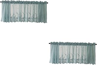 IMIKEYA 2 Peças Persianas Transparentes Decoração Azul Cortina Transparente Branca Sanefas De Cozinha Para Janelas Cortinas De Valência Janela De Casa De Fazenda Curta Cortina Curta