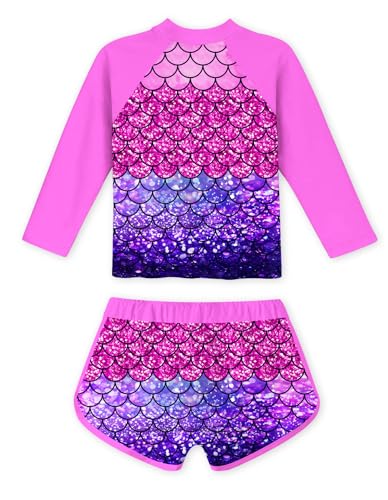 Image of Vogseek Girls Rash Guard Two Pieces Swimsuit Long Sleeve Bathing Suit for 3-10 Years