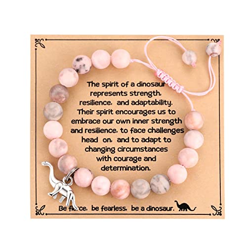 MIXJOY Dinosaur Bracelet for Teenager, Dinosaur Charm Jewelry Pink Rope Braided Beads Bracelet Gifts for Little Niece Granddaughter Cousin, Dinosaur Lover Birthday Graduation Friendship Gifts