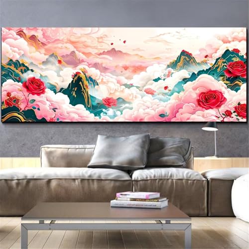 Broderie Diamant Rose Adulte Grand Format Paysage 70x200cm Mefooge L163