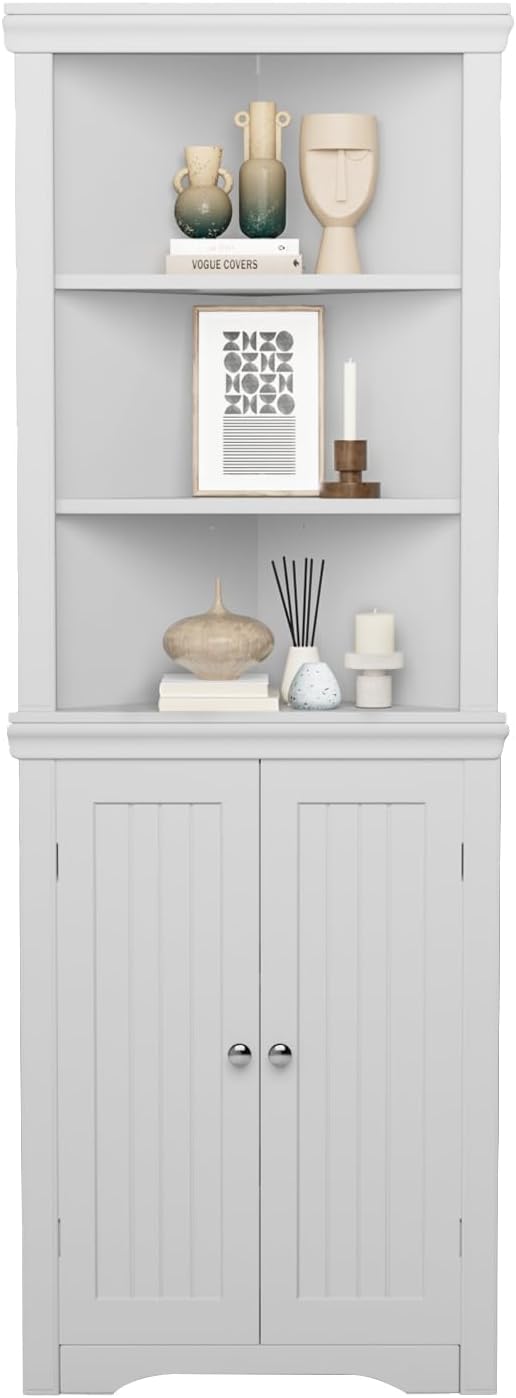 JUMMICO Corner Cabinet Corner Bathroom Cabinet with 2 Doors and 3 Tier Shelves Free Standing Corner Storage Cabinet for Bathroom, Living Room, Bedroom or Kitchen (Black)