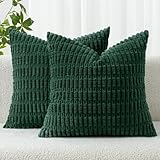 MIULEE Pack of 2 Christmas Dark Green Corduroy Decorative Pillow Covers 18x18 Inch Soft Boho Striped Throw Pillow Covers Modern Farmhouse Home Decor for Sofa Living Room Couch Bed