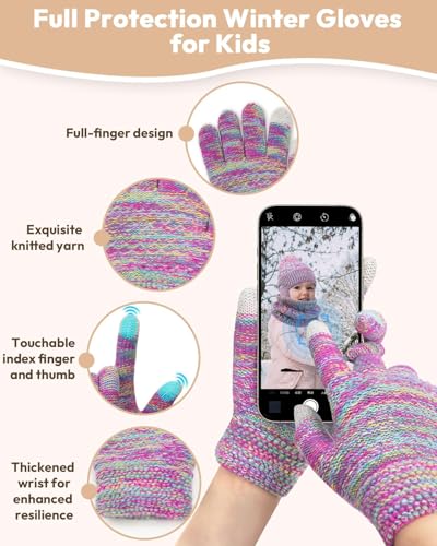 Kids Winter Hat Gloves Scarf Set,Toddler Girls Boys Beanie Hat with Earflaps,Knit Mittens & Neck Gaiter Warmer for Kids 4-124