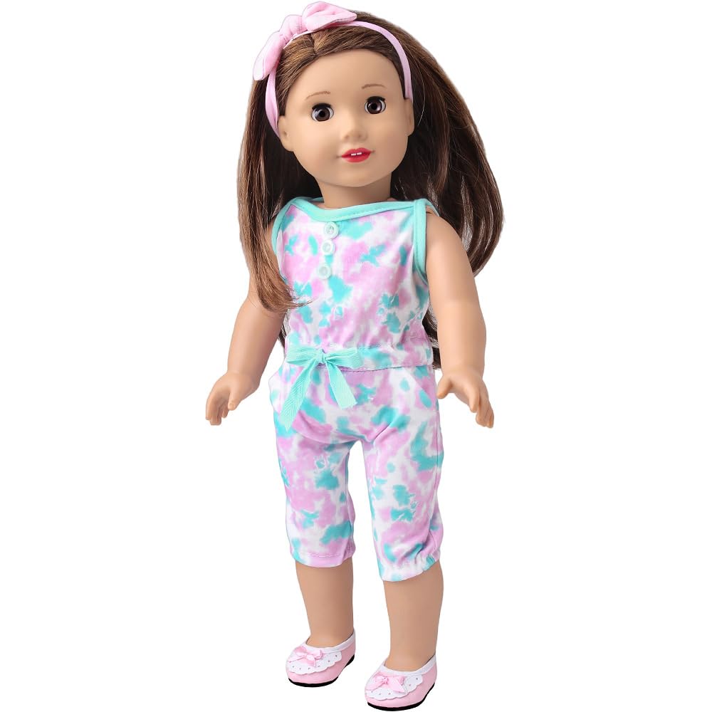 NIXNUT Doll Clothes Jumpsuit Bodysuit Summer Clothing with Hairband for American Girl Doll 18-inch, Multicolored, free size - Image 4
