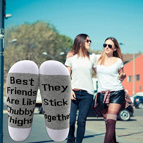 LEVLO Friend Gifts Best Friends are Like Chubby Thighs They Stick Together Cotton Socks Birthday Gifts (2 Pairs/Set - Mid Calf - 1)3