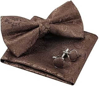 Alizeal Mens Retro Paisley Pre-tied Bow Tie, Pocket Square and Cufflinks Set