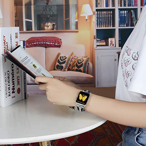 JSGJMY Bling Bands Compatible with Apple Watch Band 38mm 40mm 42mm 44mm with Case,Women Diamond Rhinestone Metal Jewelry Wristband Strap for iwatch Series SE/6/5/4/3/2/1 (Silver, 38mm/40mm) - Thumbnail 5