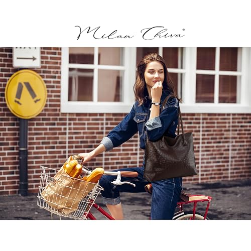 Image of Milan Chiva Tote Bag for Women with Zipper Large Ostrich Vegan Leather Shoulder Purses and Handbags