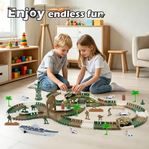 Image of Military Race Car Track Set, 240+ PCS Army Track Toy for Kids Ages 3-7