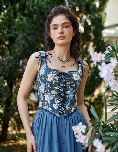 Image of Scarlet Darkness Corset Tops for Women Renaissance Lace Up Floral Bustier | Fishboned, Vintage Floral, Overbust Bodice, for Ren Faire, Medieval, Halloween Costume