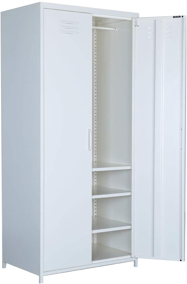 NITETRONIC Double Door 4-Layer Steel Wardrobe with Clothes Rail, Self-Assembly Bedroom Wardrobe Chest, Bedroom Metal Storage Cabinet, Large Storage Space Organizer