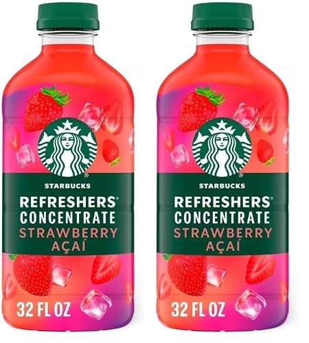Starbucks Refreshers Concentrate Strawberry Acai, Refreshing Drink, Cold Drinks 32 fl oz (Pack of 2)