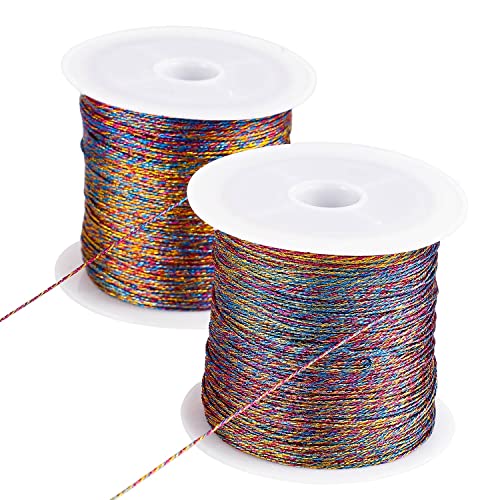 Image of 218 Yards /656 Feet Metallic Cord, 2 Pcs Spool Metallic Thread Colored Jewelry Thread Colored Craft String Tinsel String Craft Making Cord(0.5mm)