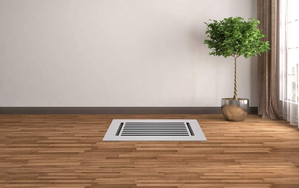 Prima Decorative Floor Register 4X10 Cast Aluminum VR-109|Heavy Duty Walkable Register|Premium Finish-Easy Adjust Air Supply Louvers|Top Face Plate Size is 6x12 and Thickness 7mm|No Holes| White
