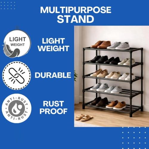 Image of Shoe Stand 5 Layer Shoe Rack for Home Plastic, Thick Strong Pipes for Heavy Load Multipurpose Organizer Rack Shoe, Cloth & Book Storage Shelf for Home, Balcony, Living Room & Workspace