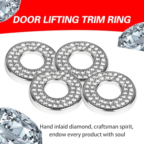Image of ijuicy Pack-4 Bling Inner Car Door Lock Cover Stickers, Rhinestones Pull Rod Bolt Decoration Stickers, Bling Car Accessories for Women, Compatible with Benz A /B /C /D /E Class (White)