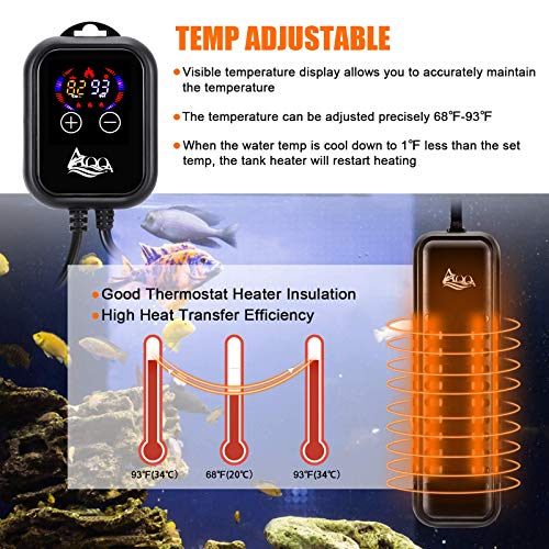 Image of AQQA Aquarium Heater, 1000W Fish Tank Heater Submersible Betta Fish Heater for Aquarium Thermostat Pond Heater for Freshwater and Saltwater (1000W for 120-280 Gallon Tank)