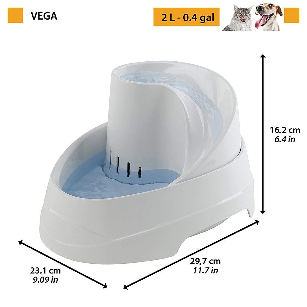 Ferplast 71300011W1 Vega fontanna do picia dla kotów i małych psów, z trwałą ochroną antybakteryjną, czysta przefiltrowana woda, łącznie z filtrem z węglem aktywnym, 810 g