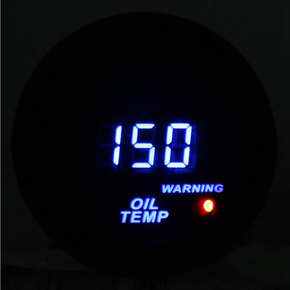 Indicatore di temperatura olio, 52mm Termometro olio con sensore 40~150 ℃ Indicatore di temperatura LED blu Display digitale Indicatore di pressione olio digitale per auto