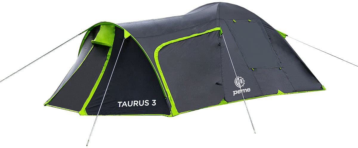 peme Tenda a Cupola Taurus 3, Tenda da Campeggio per 3 Persone, 4000mm Impermeabile, Tenda Familiare Leggera, Tenda da Trekking, Campeggio e Escursionismo, Tenda da Festival con Veranda