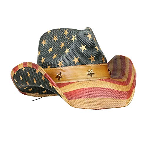 CoreGear Patriot Mens Vintage Tea-Stained USA American Flag Cowboy Hat w/Western Shape-It Brim (Stars and Stripes)